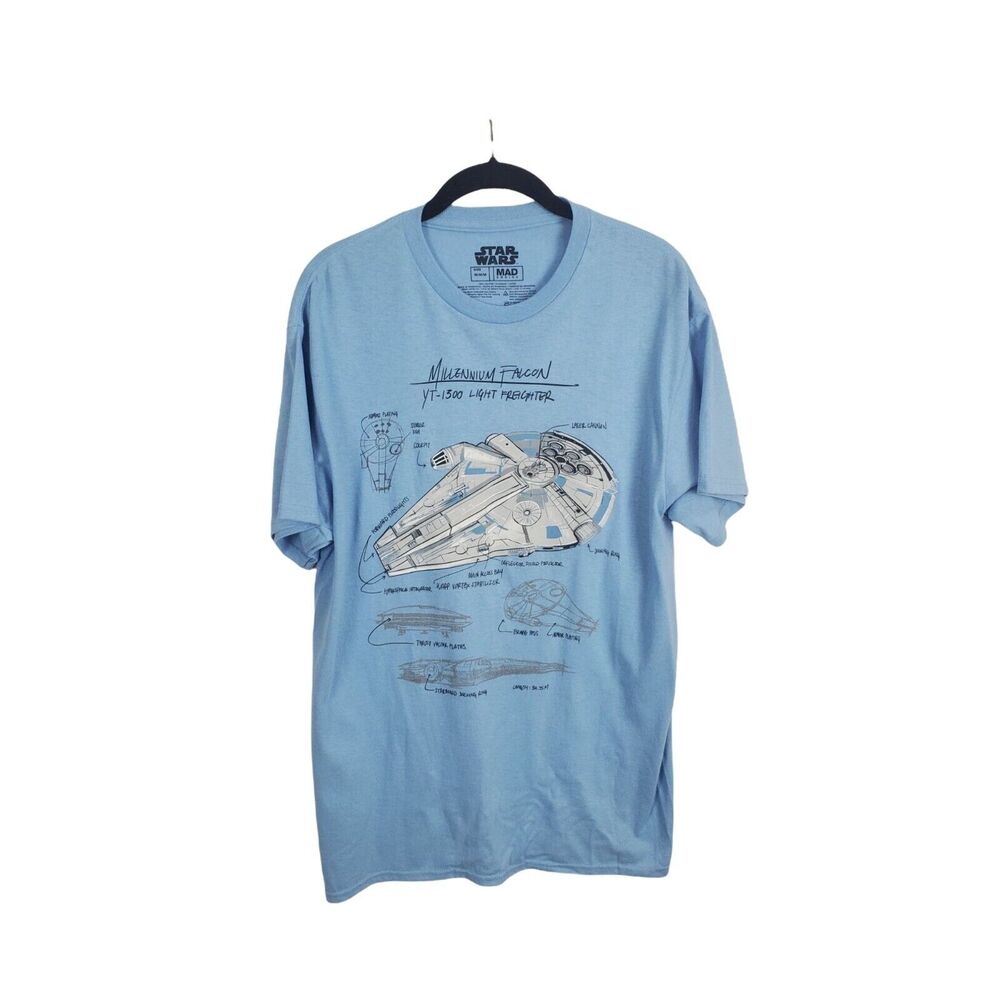 Star Wars Mens Top Medium Melinnum Falcon Light‎ Freighter Blue Short Sleeve